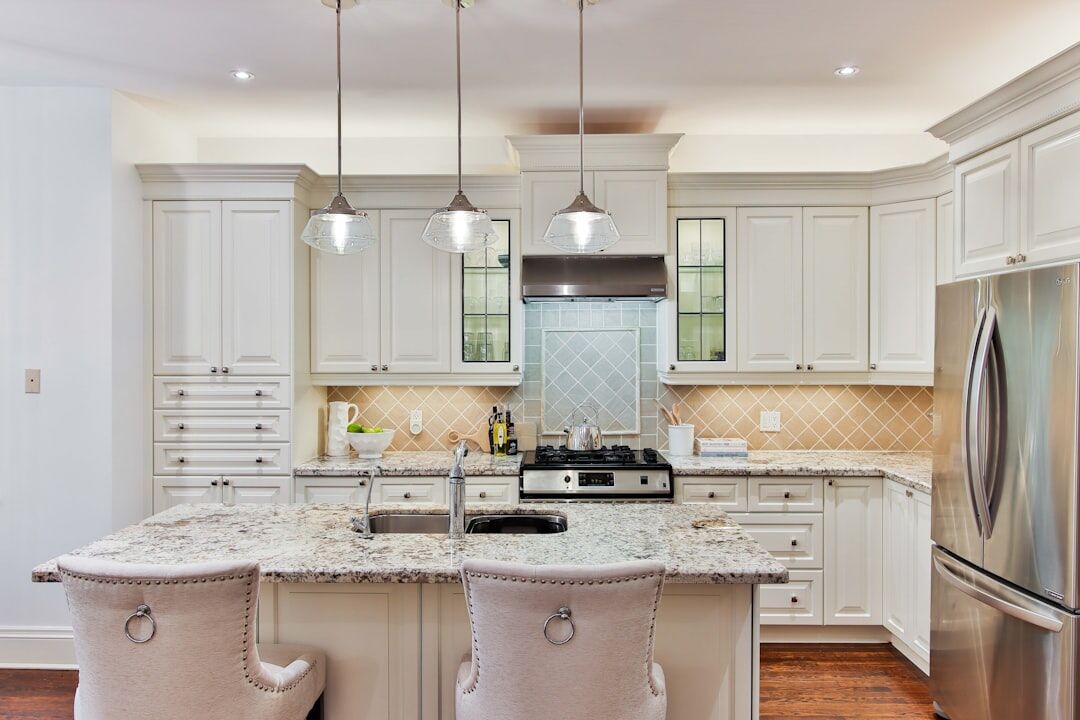 luxury kitchen with marble counters