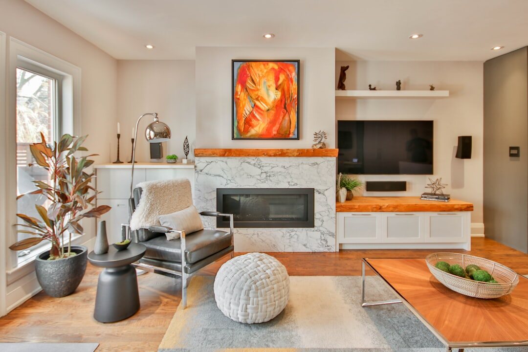 luxury celebrity living room with fireplace